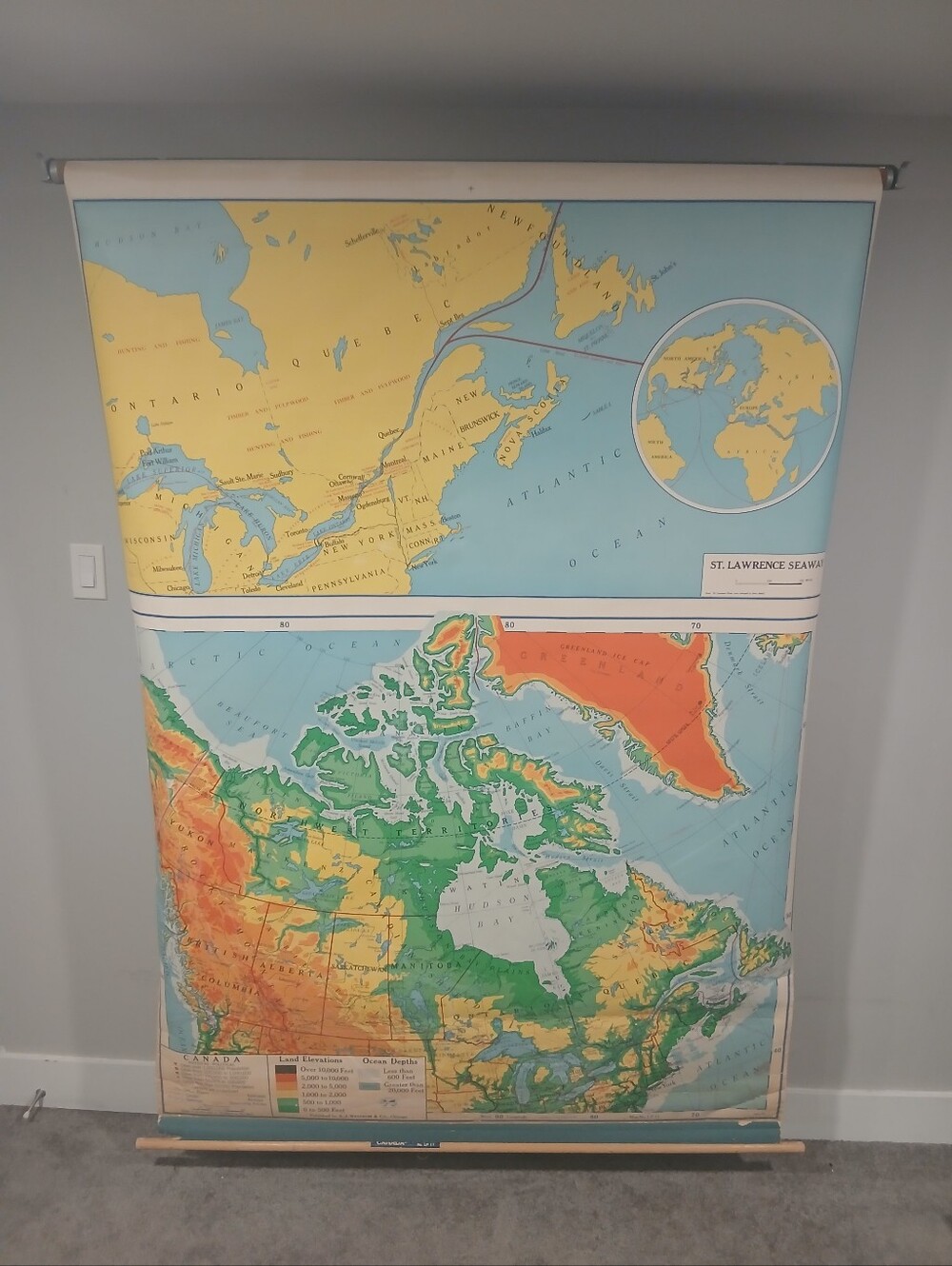 (72"×48") 1961 A.J. Nystorm Roll-up Map Of Canada & St. Lawrence Seaway